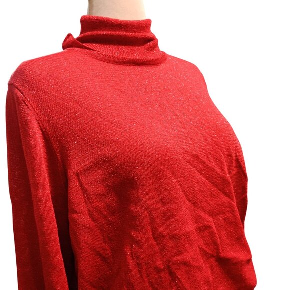 Forever 21 Plus Size 3X Red Metallic Shimmer Turtleneck Sweater Holiday Glam - Picture 2 of 10